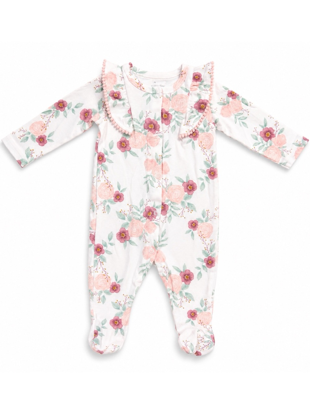 Catherine Malandrino Floral Ruffle Snap Closure Cotton Footie Baby Girl 3-6M
